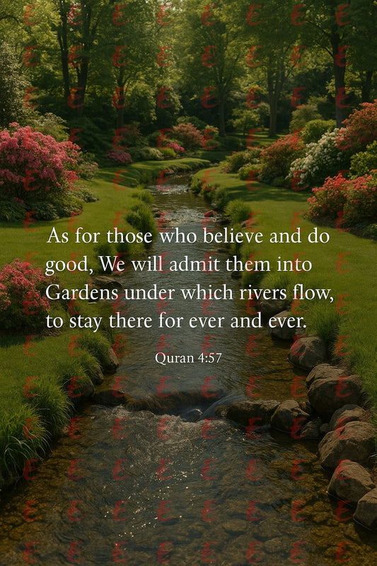 "As for those who believe and do good, We will admit them into Gardens under which rivers flow, to stay there for ever and ever." Quran 4:57