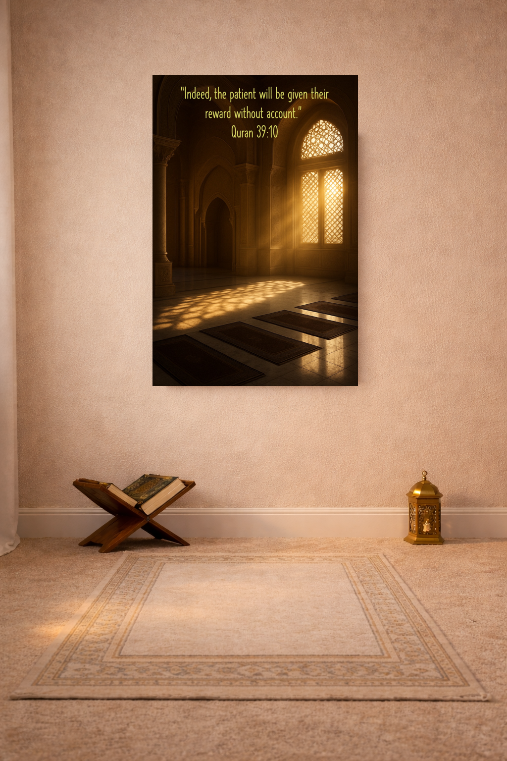 “Indeed, the patient will be given their reward without account.” Quran 39:10 - Islamic Wall Art