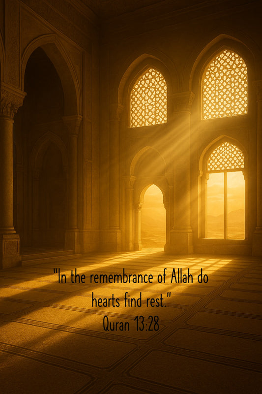 “In the remembrance of Allah do hearts find rest.”Quran 13:28 - Islamic Wall Art