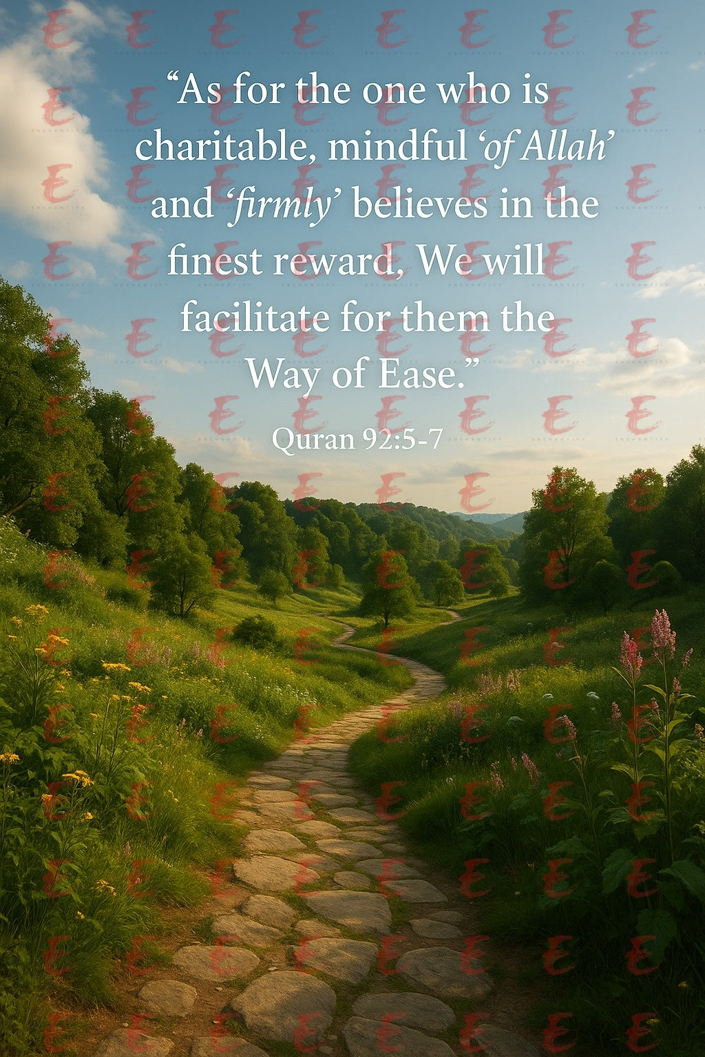 "As for the one who is charitable, mindful 'of Allah',and 'firmly' believes in the finest reward,We will facilitate for them the Way of Ease." Quran 92:5-7